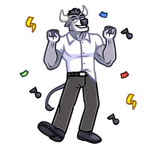 🥳 퍼리, 황소, 의인화, 댄스, 축하, 파티, 만화 telegram sticker