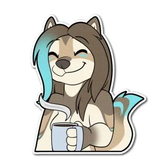 ☕ Furry, Antropomórfico, Lobo, Café, Chá, Bebida, Fofo telegram sticker