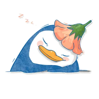 😴 pinguino, dormire, fiore, carino, cartone animato, animale telegram sticker