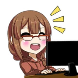 😀 Anime, Mädchen, Computer, Fröhlich, Kawaii, Süß whatsapp sticker