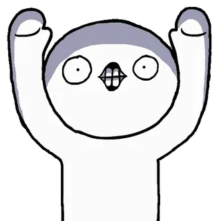 😁 Мультфильм, Персонаж, Поднятые руки, Смешной, Белый, Глупый whatsapp sticker