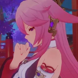 🤨 Yae Miko Genshin Impact video game, rambut pink, rubah, anime, karakter telegram sticker
