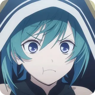 ☹️ Anime, Capuche, Fille, Cheveux bleus, Sérieux telegram sticker