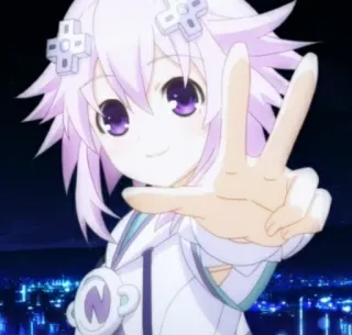 🔮 Neptune Hyperdimension Neptunia anime, video game, peace sign, purple hair, cartoon, character, neptunia telegram sticker