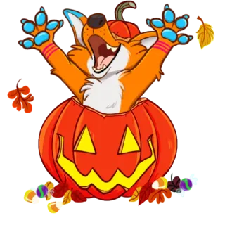 🎃 renard, citrouille, halloween, dessin animé, automne, bonbons whatsapp sticker