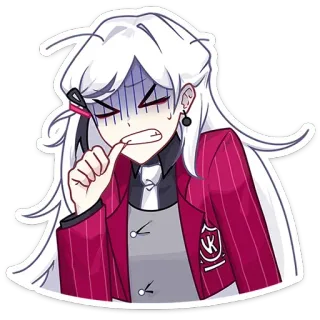 😨 anime, cô gái, lo lắng, tóc trắng, áo khoác đỏ telegram sticker