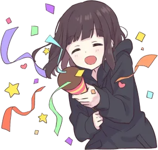 🎉 Аниме, Конфетти, Праздник, Милый, Девушка, Каваий telegram sticker