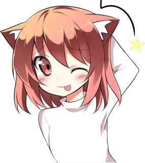 😋 anime, orelhas de gato, piscadela, fofo, kawaii, desenho animado, adesivo telegram sticker