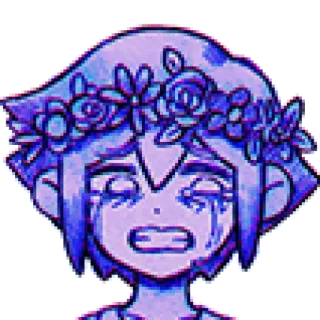 😭 pleurs, triste, fleurs, larmes, émotionnel, pixel art, portrait telegram sticker