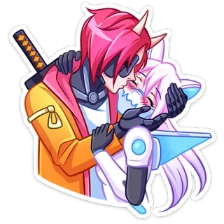 🌟 อนิเมะ, จูบ, การ์ตูน, แมว, ความรัก, ไซเบอร์พังก์ telegram sticker
