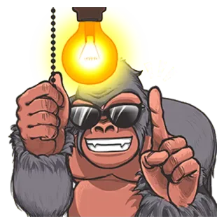 👆 Gorilla, Affe, Idee, Glühbirne, Cartoon, Cool, Sonnenbrille telegram sticker