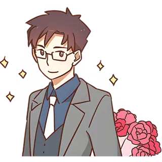 😏 남자, 꽃, 안경, 정장, 만화, 캐릭터, 사무실 telegram sticker