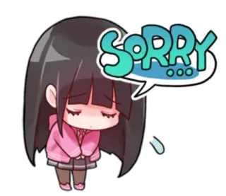 😔 SORRY извинение, грустный, аниме, девушка, извини, мультфильм telegram sticker