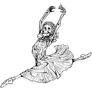 🩰 squelette, danse, robe, halloween, effrayant, oeuvre d'art, illustration, flippant telegram sticker