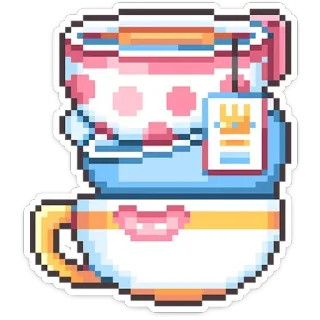 ☕️ trà, tách, chồng, dễ thương, pixel art, kawaii telegram sticker