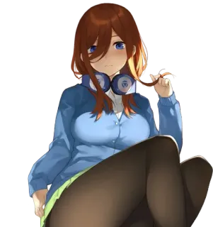 😁 Miku Nakano The Quintessential Quintuplets anime, chica, auriculares, pelo castaño, manga, personaje telegram sticker