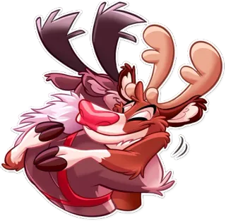 🤗 Rentier, Umarmung, Cartoon, Weihnachten, Tier, Feiertag telegram sticker