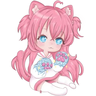 💎 Gadis anime, Telinga kucing, Kawaii, Rambut merah muda, Chibi, Lucu, Seni digital telegram sticker