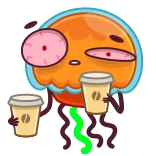 🥴 ubur-ubur, kopi, lelah, kartun, minuman telegram sticker