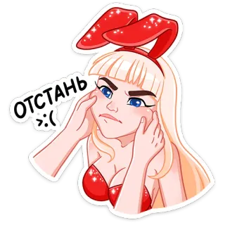 😩 ОТСТАНЬ >:( fille lapin, en colère, mécontent, oreilles de lapin, dessin animé, cheveux blonds, Russe, Laisse-moi tranquille ! whatsapp sticker