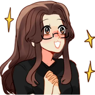 ✨ mujer, dibujo animado, gafas, brillos, feliz, lindo, anime, alegre telegram sticker