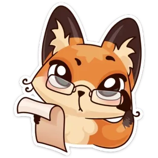 🤓 fox, cartoon, glasses, animal, scroll, reading telegram sticker