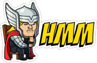 😏 Thor HMM Marvel, Thor, super-herói, desenho animado, pensando, hmm telegram sticker