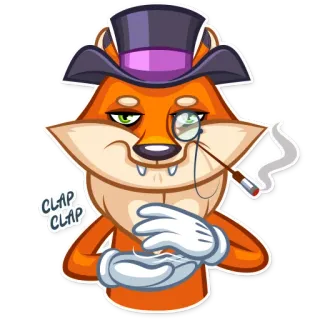 👏 CLAP CLAP fox, animal, top hat, monocle, cigarette, clap telegram sticker