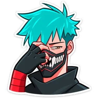 😷 动漫, 卡通, 面具, 蓝头发, 戴手套的手 telegram sticker