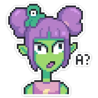 ❓ A? Pixel Art, Alien, Mädchen, Süß, Cartoon, Anime whatsapp sticker