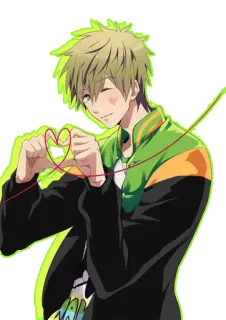 💚 Anime, Masculino, Piscadela, Coração, Personagem, Corda telegram sticker