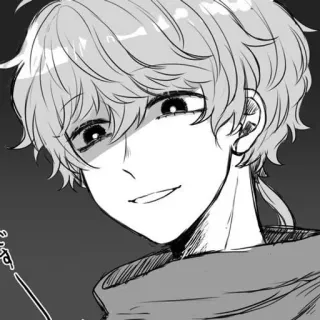 🌟 anime, manga, chłopak, uśmiechnięty, czarno-białe, kreskówka, portret telegram sticker