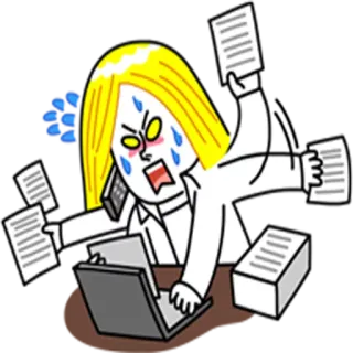 😤 การ์ตูน, เครียด, ยุ่ง, กำหนดส่ง, สำนักงาน, งาน telegram sticker