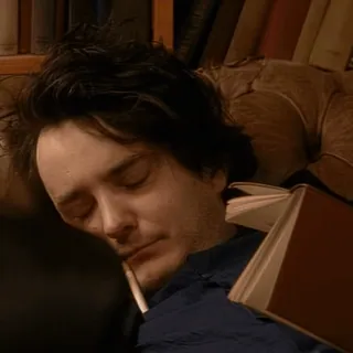 😴 schlafend, lesen, Mann, Buch, drinnen, Zigarette telegram sticker