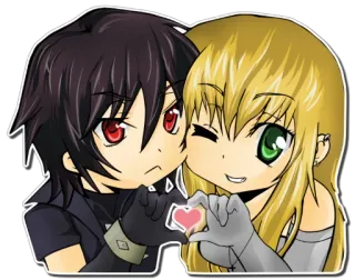 ❤ Anime, Kawaii, Casal, Coração, Chibi, Desenho animado telegram sticker