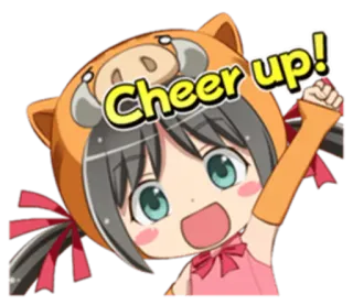 ✊ Cheer up! cheer, anime, kawaii, pig, cute, girl, encouragement telegram sticker