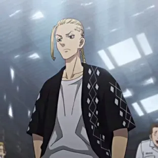 🤨 Ken Ryuguji Tokyo Revengers 애니메이션, 남자, 금발, 땋은 머리, 진지한, 캐릭터 telegram sticker