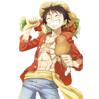 😋 Monkey D. Luffy One Piece Anime, One Piece, Luffy, Chapeau de paille, Dessin animé, Personnage, Nourriture whatsapp sticker