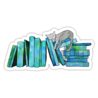 📚 cat, books, reading, animal, library, literature, cute telegram sticker