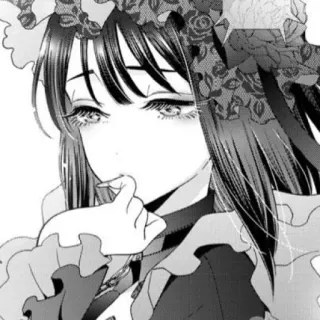 😔 Anime, Manga, Fille, Femme, Portrait, Illustration, Noir et blanc telegram sticker