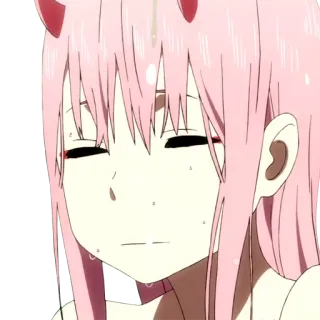 😑 Zero Two Darling in the Franxx anime, pink hair, horns, zero two, darling in the franxx telegram sticker