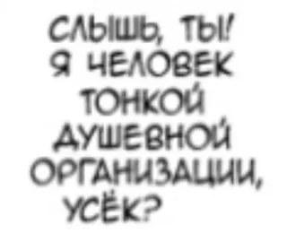 😡 слышь, ты! Я человек тонкой душевной организации, усёк? русский, текст, цитата telegram sticker