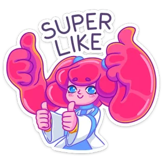 👍 SUPER LIKE pouce levé, j'aime, approbation, mignon, dessin animé, positif, succès, accord whatsapp sticker