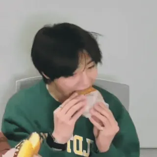 🍩 comiendo, sándwich, persona, comida, interior whatsapp sticker