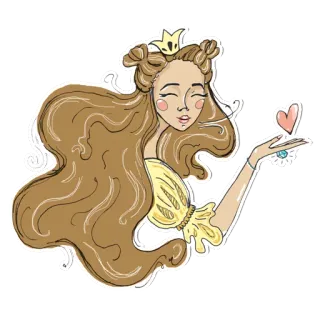 😘 principessa, corona, cuore, donna, ragazza, cartone animato, disegno, adesivo telegram sticker