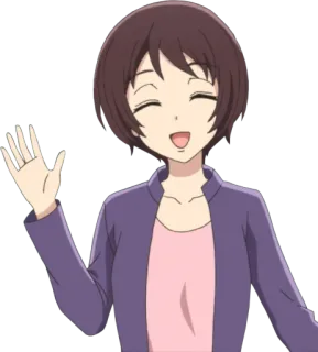 👋 anime, kobieta, uśmiechnięta, kreskówka, postać, przyjazna, machanie, powitanie telegram sticker