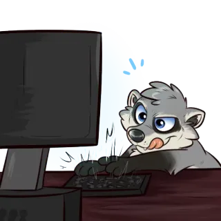 ⌨ cartoon, animal, computer, typing, raccoon, keyboard whatsapp sticker