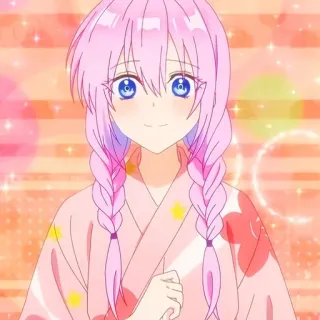 🙂 animé, cheveux roses, mignon, fille, tresses, yukata telegram sticker