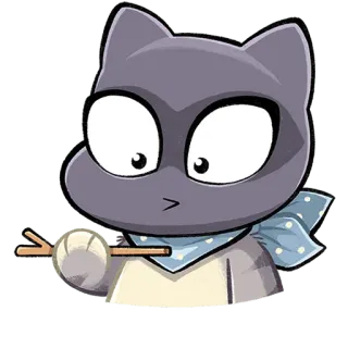 😐 고양이, 동물, 스티커, 귀여운, 만화, 막대기를 든 동물 telegram sticker