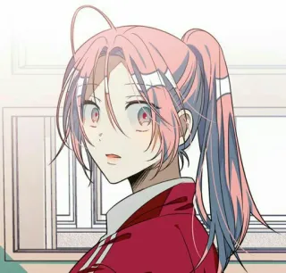 🤨 anime, girl, pink hair, ponytail, red uniform telegram sticker